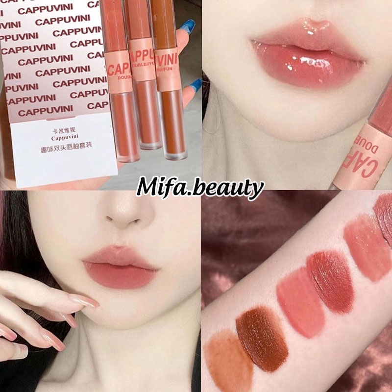 Son môi Cappuvini 2 đầu, Son nội địa mềm mịn lâu trôi hot trend chống thấm nước hàng nội địa trung Mifa Beauty