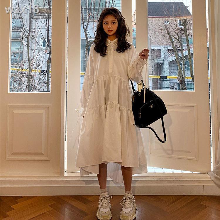 mùa thu 2020 kiểu mới váy trắng cổ tiên dây đeo sơ mi điển POLO rời với áo dài nữ