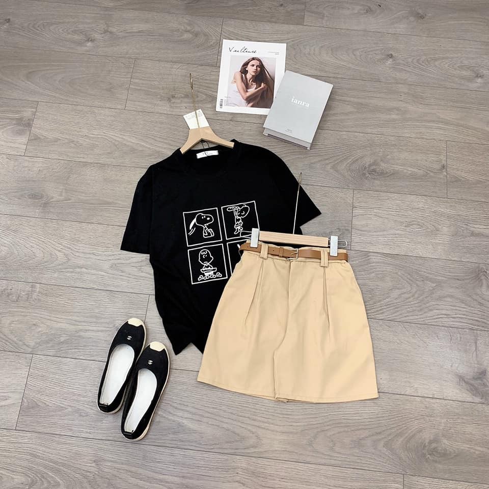 Set đồ nữ cá tính Ulzzang đi chơi mua hè giá rẻ Áo phông tay lỡ quần short SNOOPY SDN01 | BigBuy360 - bigbuy360.vn