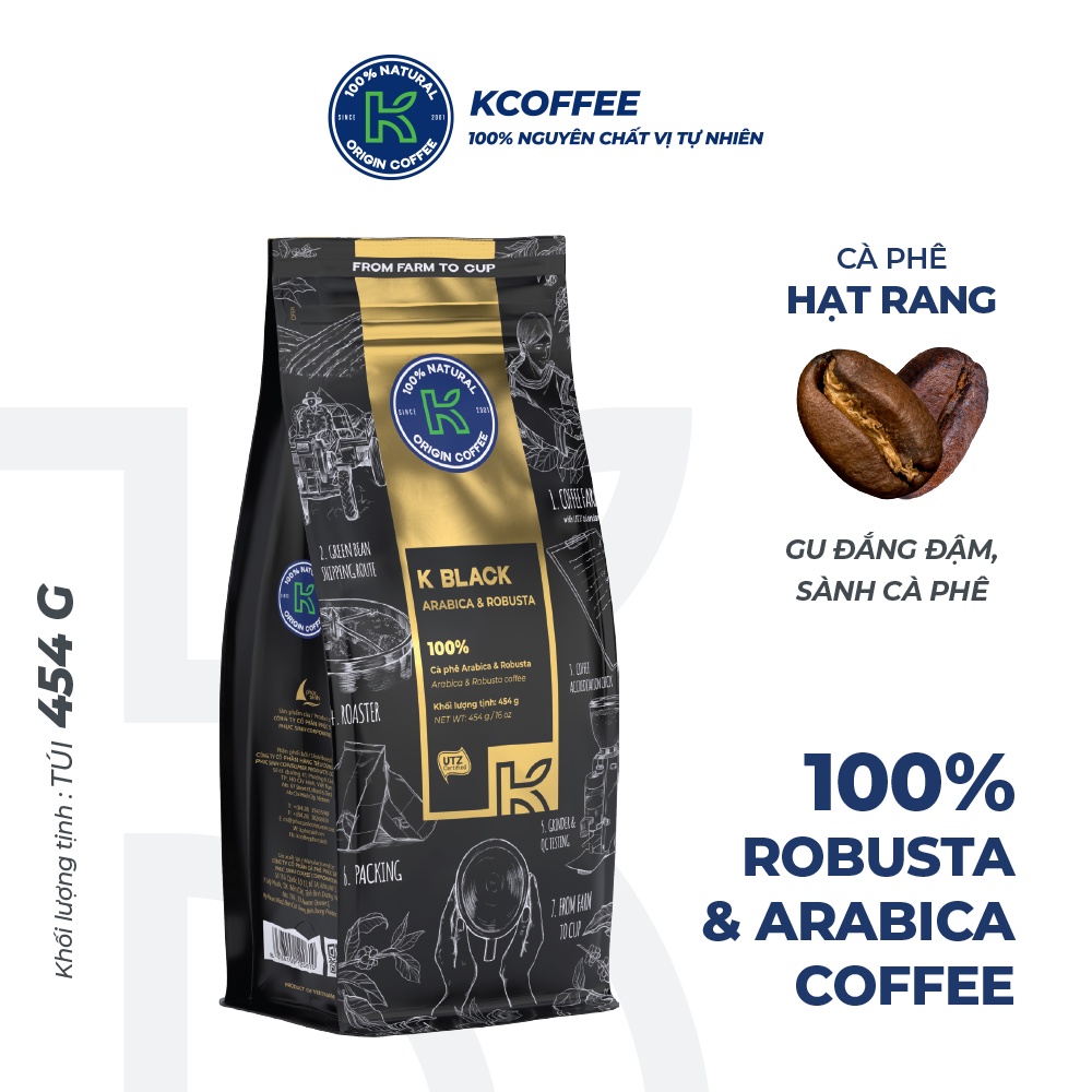 Cà phê nguyên chất xuất khẩu K Black 454g thương hiệu KCOFFEE