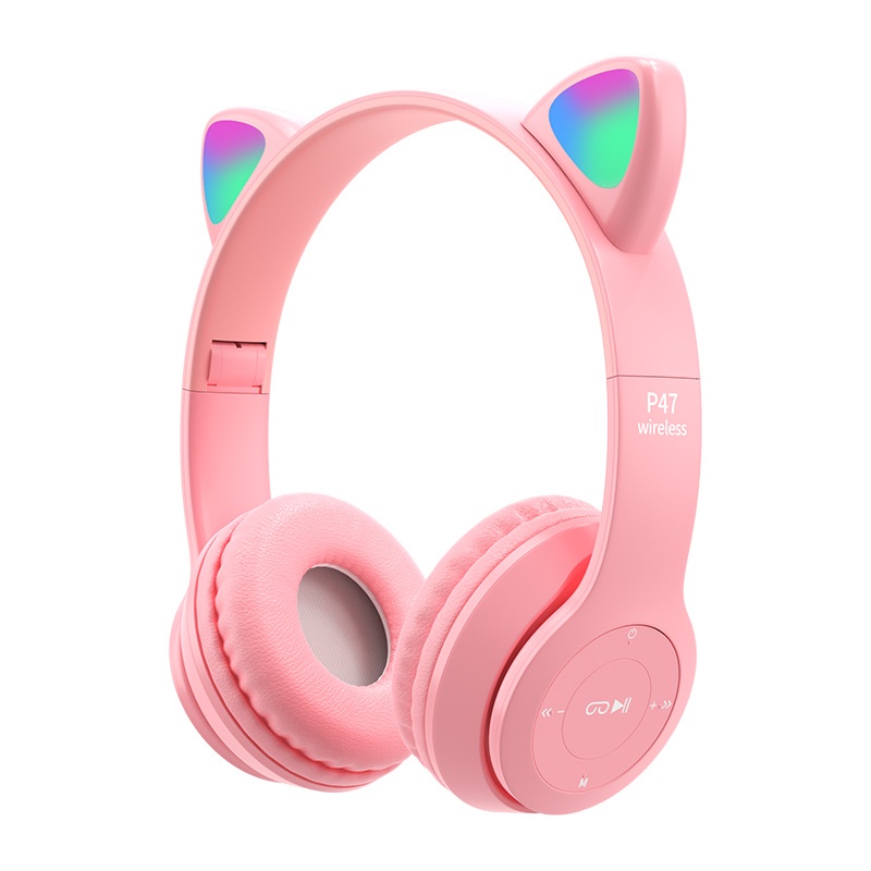 Tai Nghe Bluetooth 5.0 Không Dây P47 Có Đèn LED Hình Tai Mèo Có Thể Sạc Lại