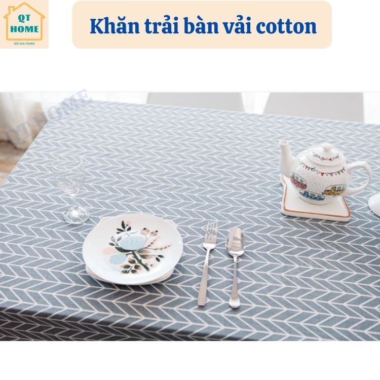 Khăn Trải Bàn Vải Cotton Màu Ghi Họa Tiết Mũi Tên Nhiều Kích Thước