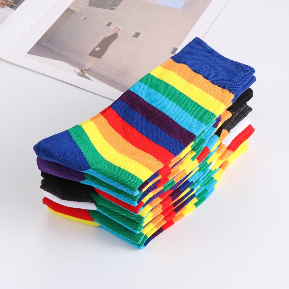 Tất Chân Kẻ Sọc Màu Cầu Vồng Thời Trang Cho Nam Nữ