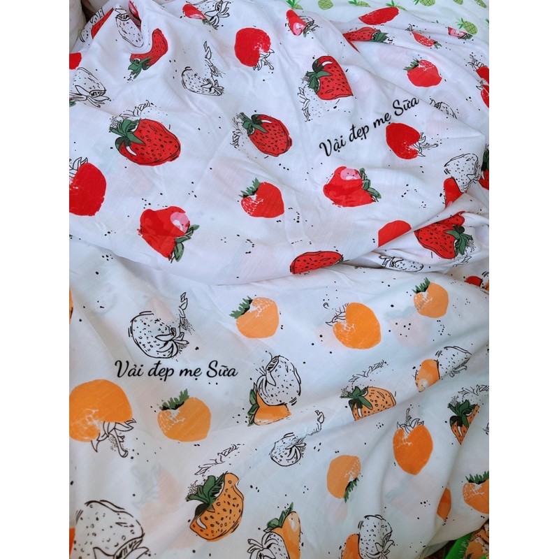 vải đũi mịn dâu tây to may váy,áo,đồ bộ mẫu 2021