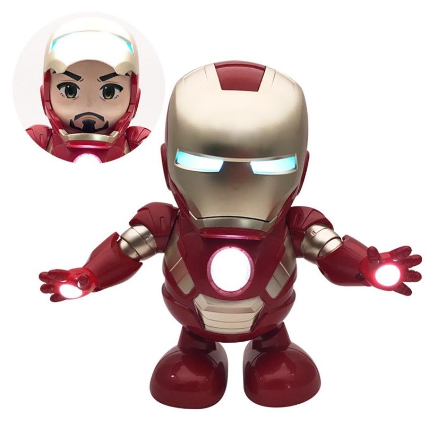 Robot nhảy múa đồ chơi robot cho bé đồ chơi ironman đỏ có nhạc vui nhộn đèn sáng lấp lánh