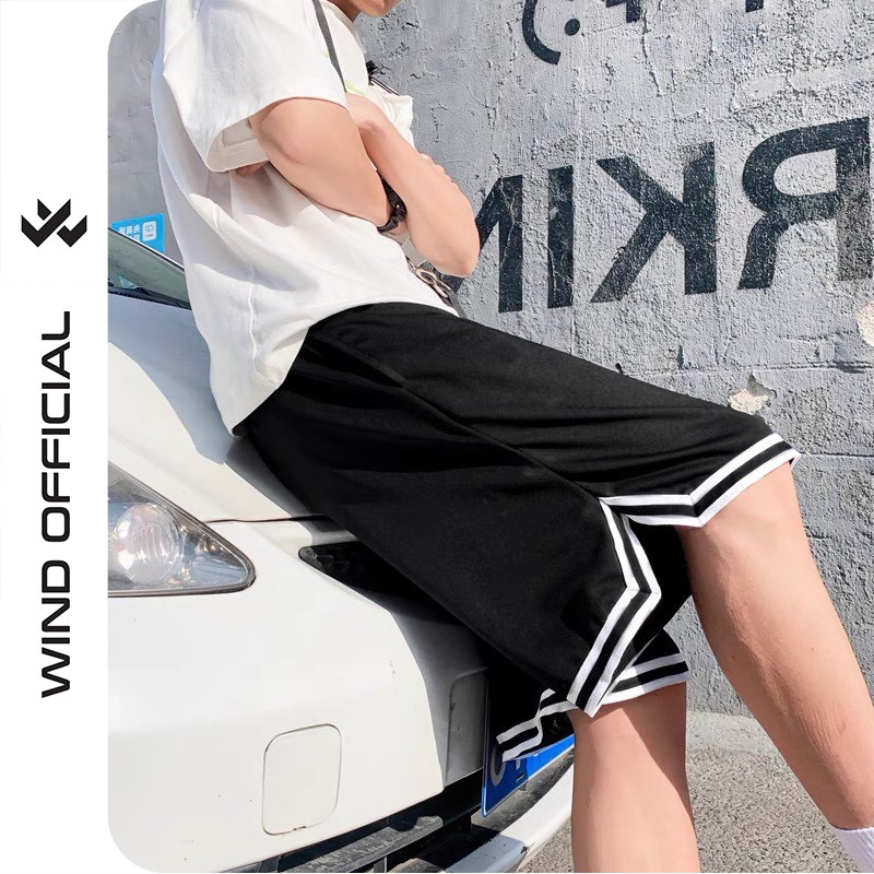 [Mã FATHANG5 giảm 10K đơn 50K] Quần short thun unisex Wind form rộng bóng chày Chữ V lửng nam nữ oversize ulzzang