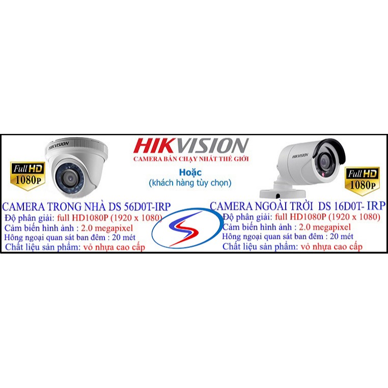 Bộ 8 camera hikvision full hd1080p đầu ghi 7108HQHI-K1 Camera 2.0 megapixel