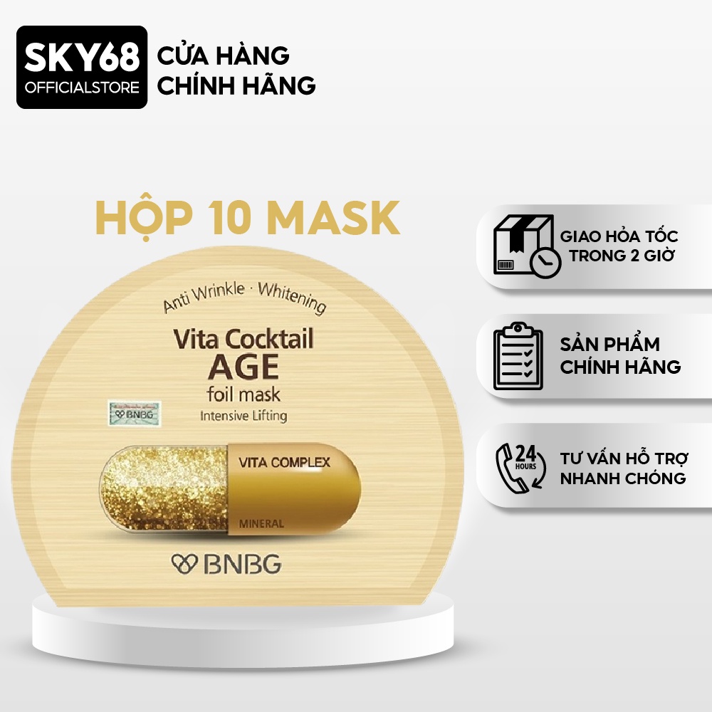 Hộp 10 Mặt Nạ Dưỡng Da Giúp Nâng Cơ, Chống Lão Hóa Bnbg Vita Cocktail Age Foil Mask - Intensive Lifting 30Ml X 10