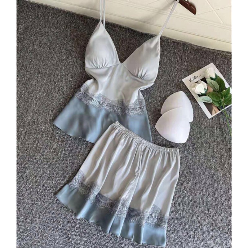 Bộ Ngủ Hai Dây LOANG Lụa Hàng Quảng Châu Cao Cấp Bộ ngủ lụa 2 dây lụa nhấn ren loang -váy ngủ 2 dây loang qc | BigBuy360 - bigbuy360.vn