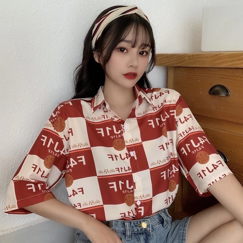 SUXI Áo Sơ Mi Nữ Ngắn Tay Phong Cách Retro