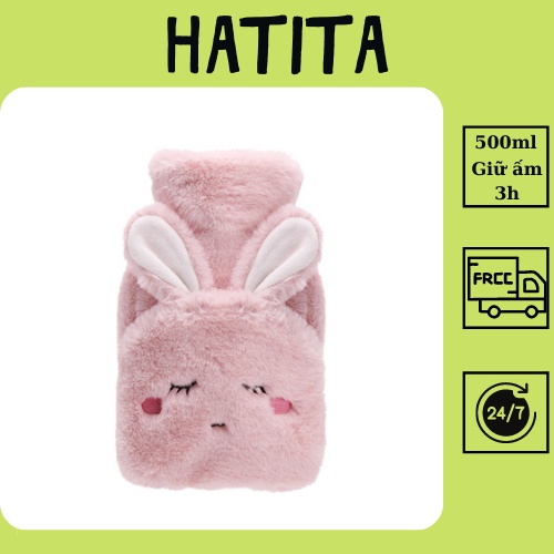 Túi sưởi đa năng, túi chườm bụng giữ nhiệt Hatita- Thỏ bông 500ml