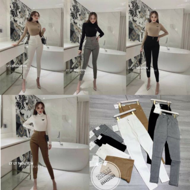 {Sỉ SLL} Quần Bò Giấy Cạp Cao 2 Cúc siêu hot
