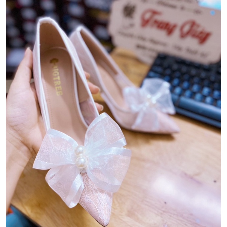 GIÀY CƯỚI NƠ MŨI ĐÍNH CƯỜM HÌNH SHOP CHỤP THẬT