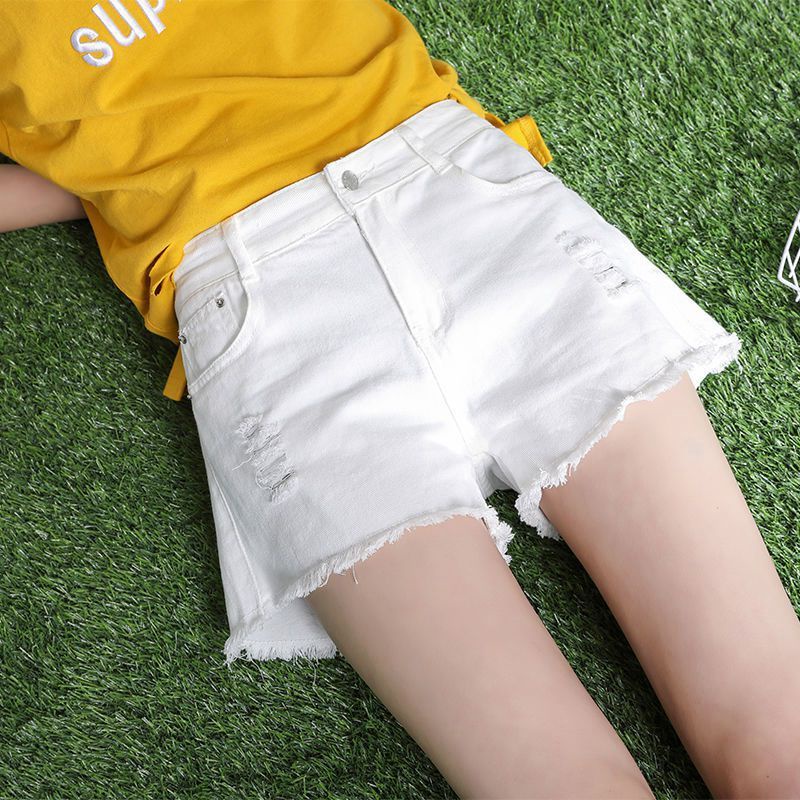 AMOI Quần Short Denim Lưng Cao Ống Rộng Rách Gối Thời Trang Cho Nữ