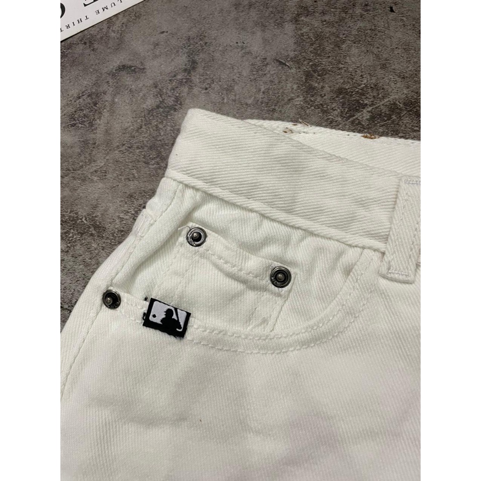 Quần Short Jean Nữ Thêu Logo Nổi Màu Đen/Trắng/Xanh