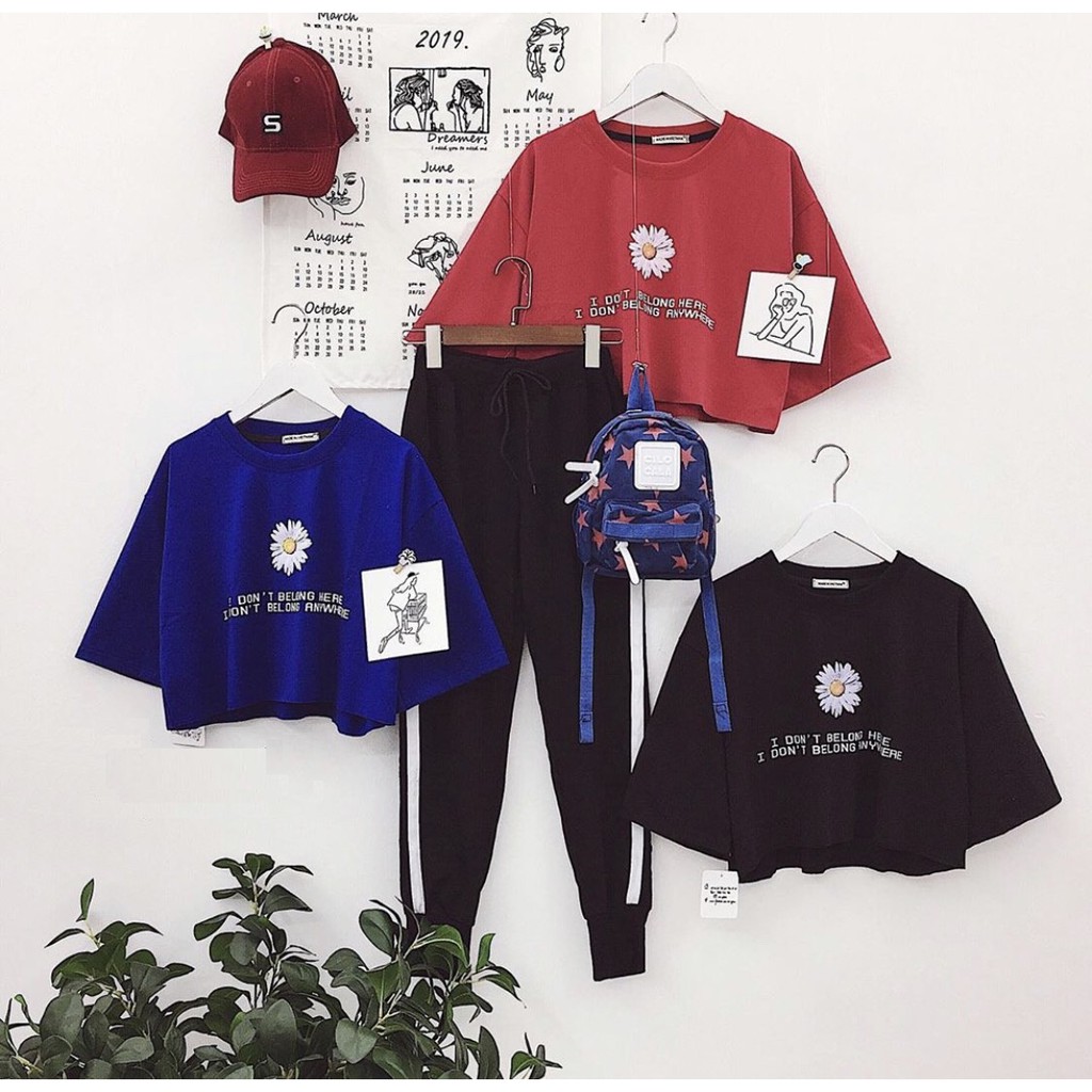 ÁO THUN CROPTOP FORM RỘNG TAY LỠ ULZZANG - ÁO NHÓM CROP NGẮN TAY HOA CÚC 12