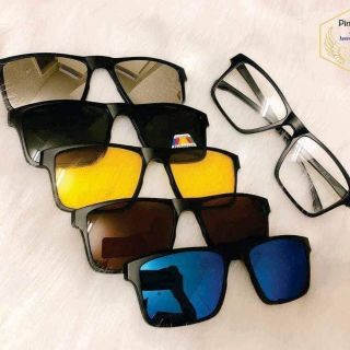 Bộ kính râm phân cực kèm 5 tròng kính kẹp nam châm 6 trong 1 dành cho nam và nữ Kính mắt ViVi