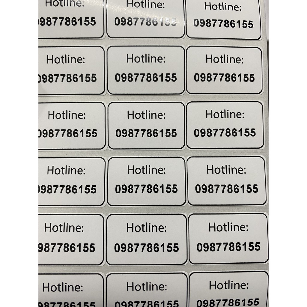 Nhãn tem ghi chú thông tin số điện thoại - Hotline