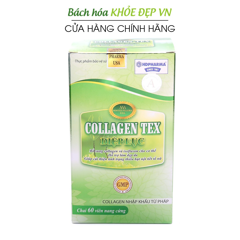 Viên uống Collagen Diệp Lục làm đẹp da, chống lão hóa, ngừa nếp nhăn - 60 viên [Collagen Tex Diệp Lục Chai]