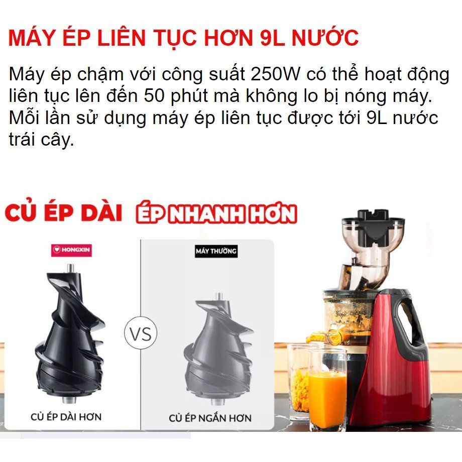 MÁY ÉP CHẬM HONGXING RH-312 NGHIỀN ÉP HOA QUẢ KIỆT 97% LƯỢNG NƯỚC - BẢO HÀNH 6 THÁNG