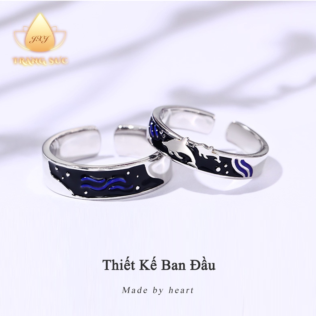🔥🔥Nhẫn Đôi Nam nữ Thiết kế ban đầu Cá voi Biển Quà ngày lễ tình nhân Màu đen Màu xanh trời Mạ bạc Không phai màu NH-118