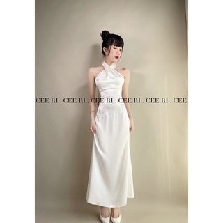 ( ẢNH THẬT - MẪU ĐỘC QUYỀN CEERI ) Váy lụa trắng cổ yếm