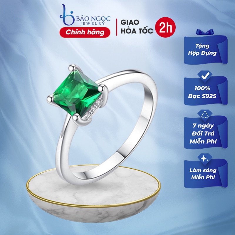 Nhẫn bạc nữ đẹp, đơn giản đính đá xanh N1463 - Bảo Ngọc Jewelry