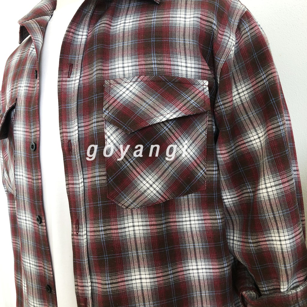 Áo sơ mi Flannel kẻ GOYANGI Unisex oversize form rộng cho cả nam và nữ phong cách Hàn Quốc