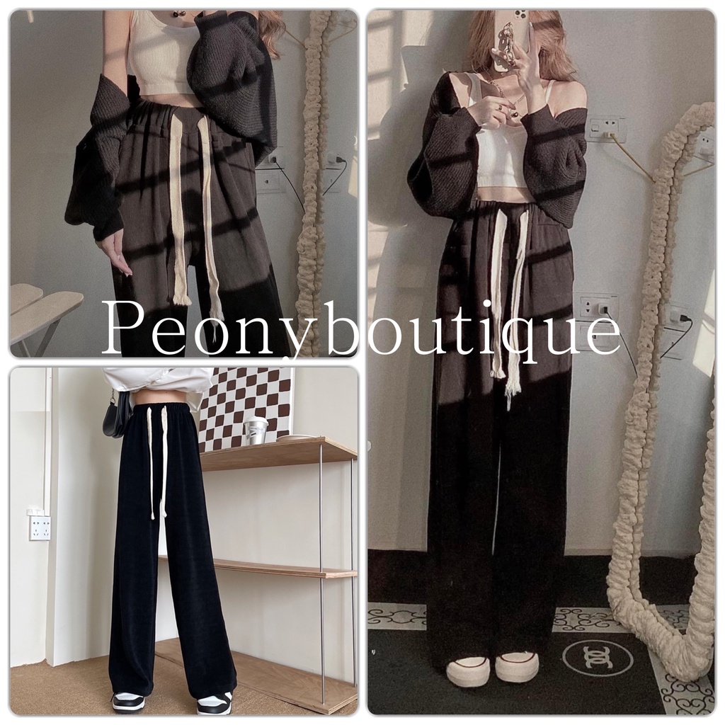 Quần Suông Dây Bản To PEONYB Nữ [FREESHIP]  Culottes ống rộng dài màu đen hssv, thun vintage cá tính Ulzzang