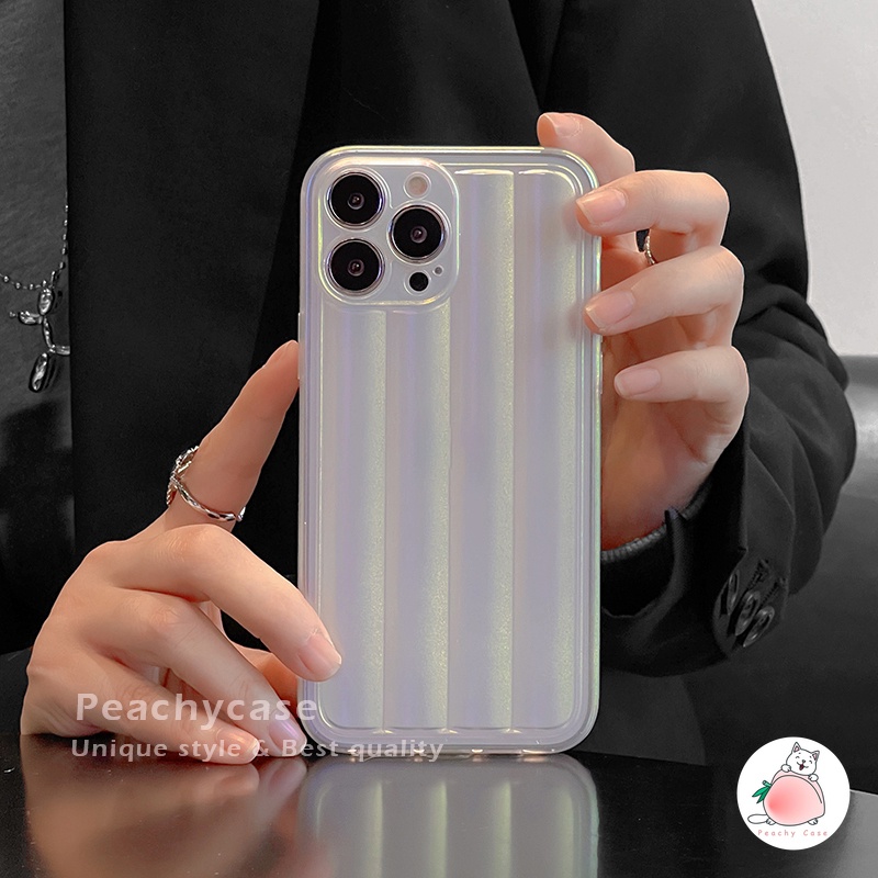 Ốp Điện Thoại TPU Mềm Nhám Trong Suốt Họa Tiết Sọc Laser Trắng Cho iPhone 14 13 12 Pro Max 11 Xr Xs Max X 7 8 Plus 13Mini