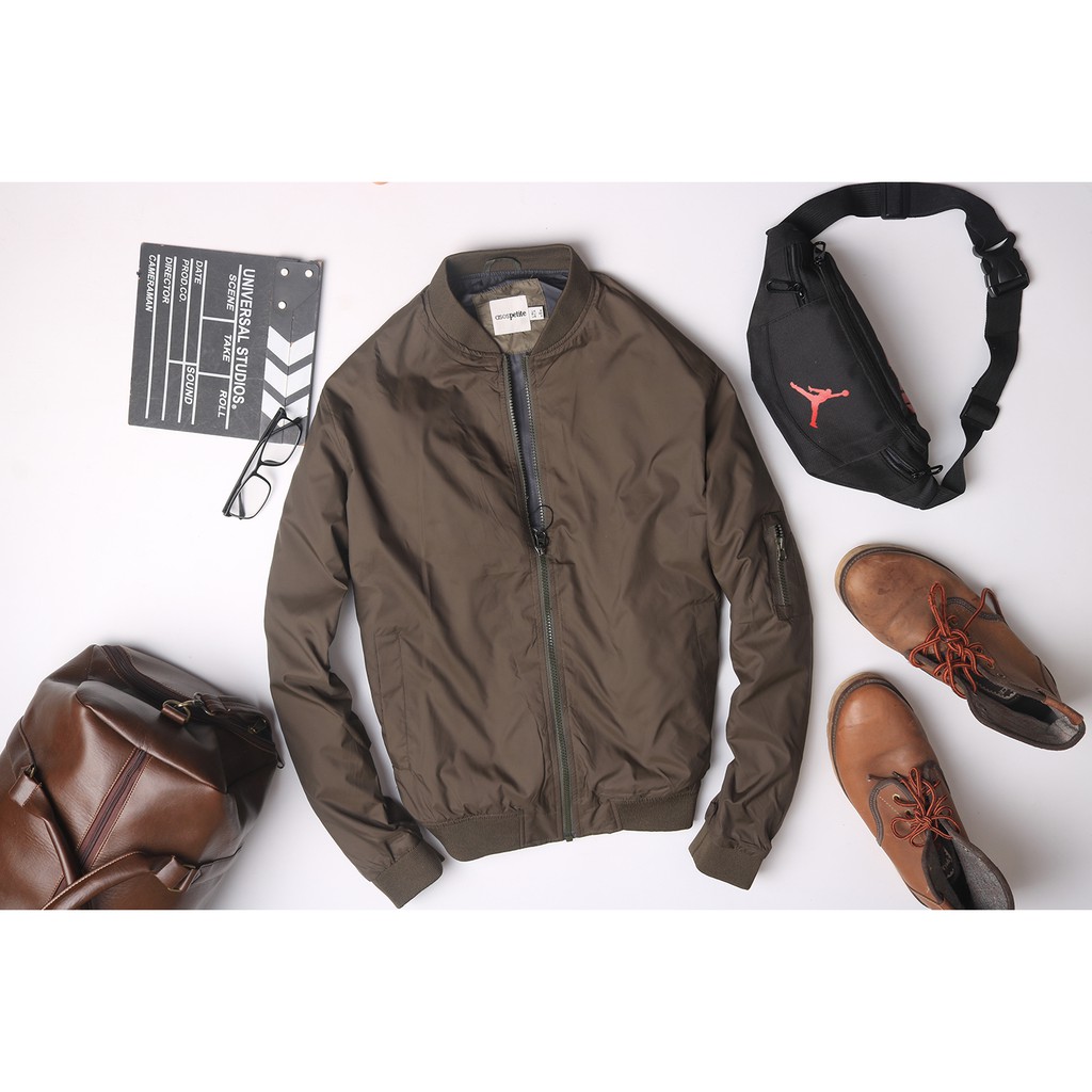 Xả kho cát lỗ áo khoác Bomber nam màu xanh rêu | BigBuy360 - bigbuy360.vn