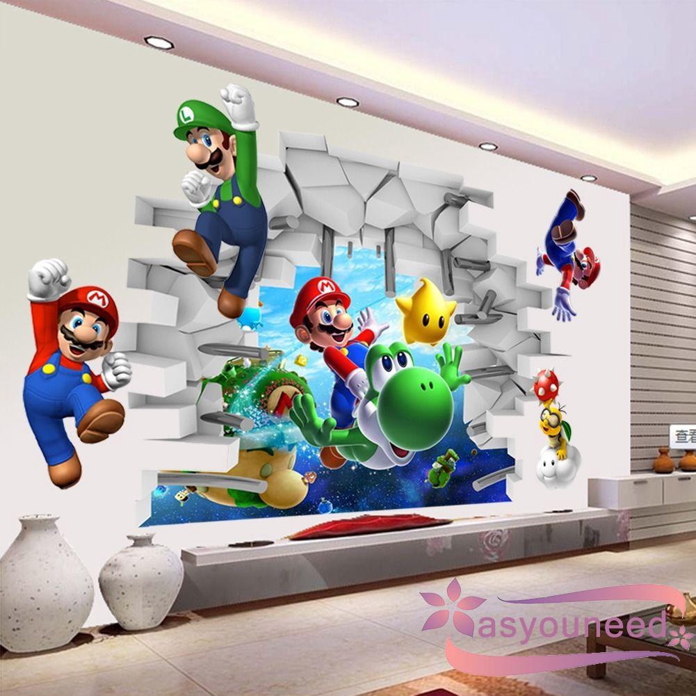 Đề can dán tường trang trí nội thất nhà hình Super Mario 3D đẹp mắt