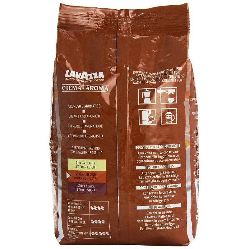 Cà phê hạt đã rang Lavazza Crema e Aroma Beans 1000g Made in Italy Date 3-2024