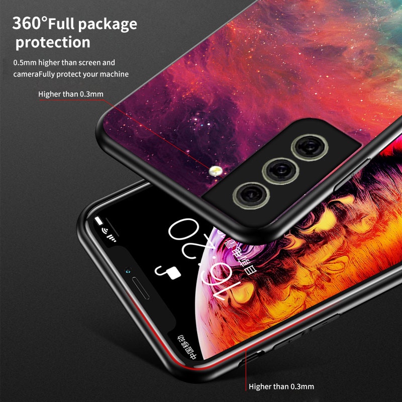 Samsung Galaxy S21 FE Ốp lưng cứng mặt kính cường lực SamsungS21 FE S21FE mặt kính cường lực cao cấp thiết kế Độc Quyền Ốp Lưng
