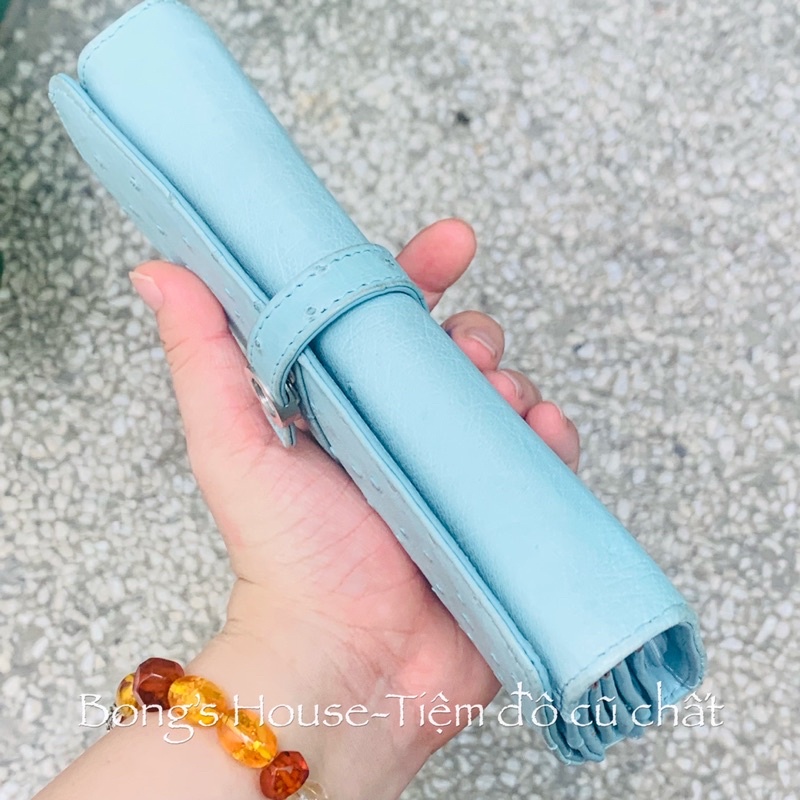 Sale Ví dài da đà điểu thật 💯 Có Lỗi nhẹ - màu xanh lam pastel hàng si Japan