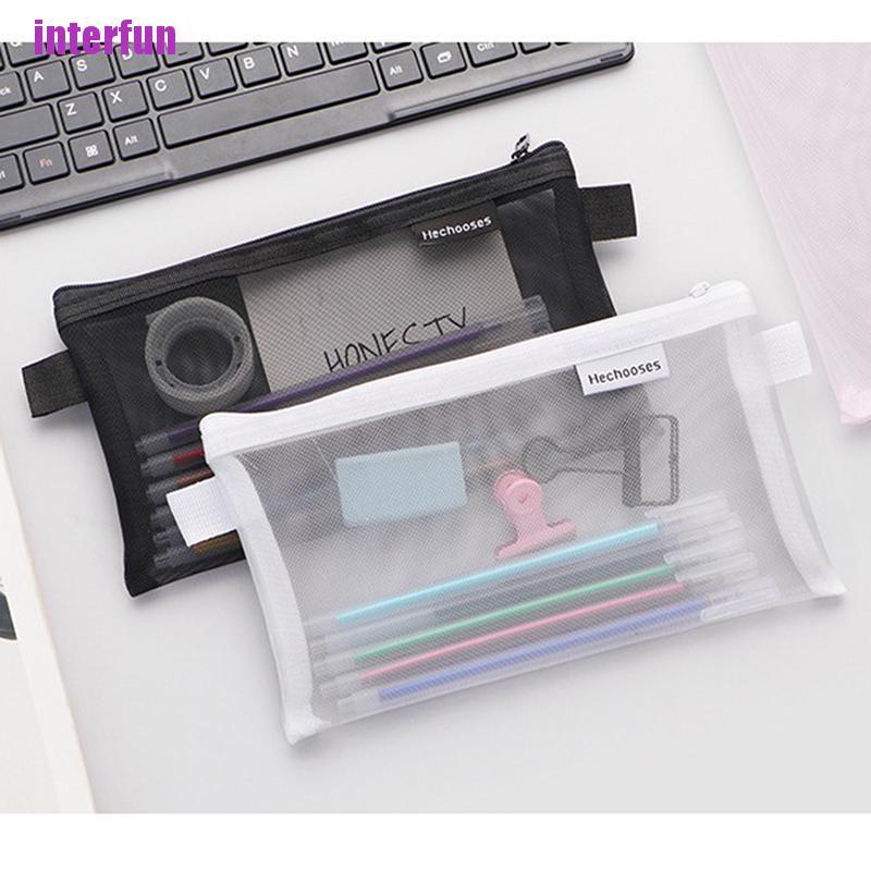 Túi Lưới Đựng Bút Trong Suốt Cỡ Lớn Có Khóa Kéo Tiện Lợi