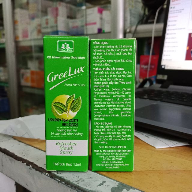 Xịt thơm miệng thảo dược Greelux fresh mint cool 12ml