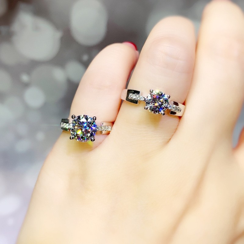 Nhẫn bạc 925 phụ nữ một hàng bốn móng tay đồ trang sức thời trang moissanite