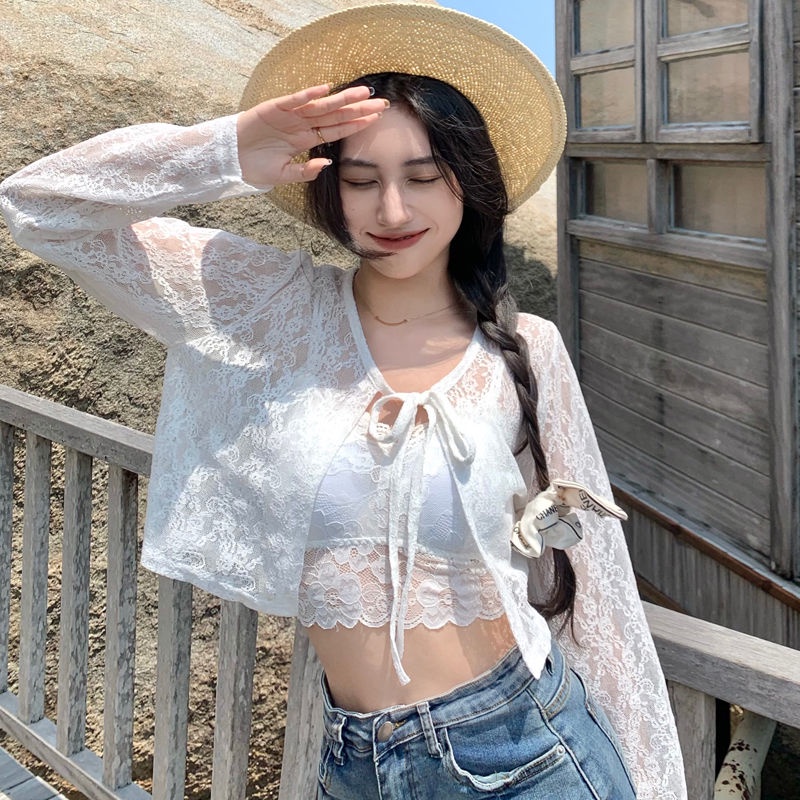 Áo Khoác Cardigan Ren Mỏng Tay Dài Chống Nắng Thời Trang Mùa Hè Cho Nữ