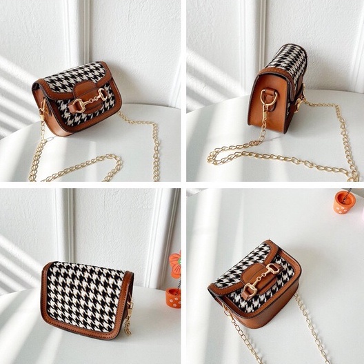 Túi đeo chéo trẻ em - Túi vải phối da cực xinh cho bé gái Dây xích khóa bấm tiện lợi phong cách Hàn Quốc TDXV