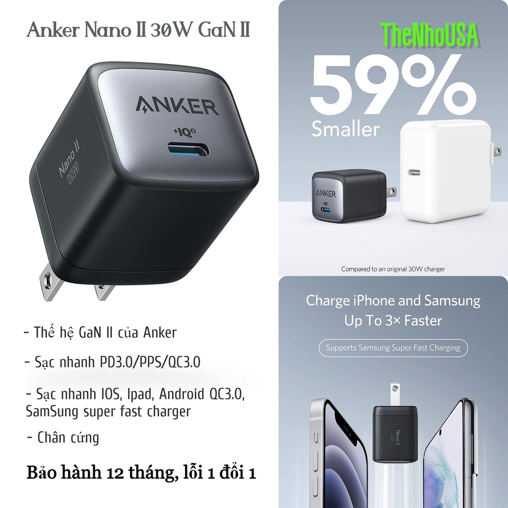 Củ sạc Anker Nano II 30W GaN II - A2665 - PD/PPS/QC 30w [BH 12T]