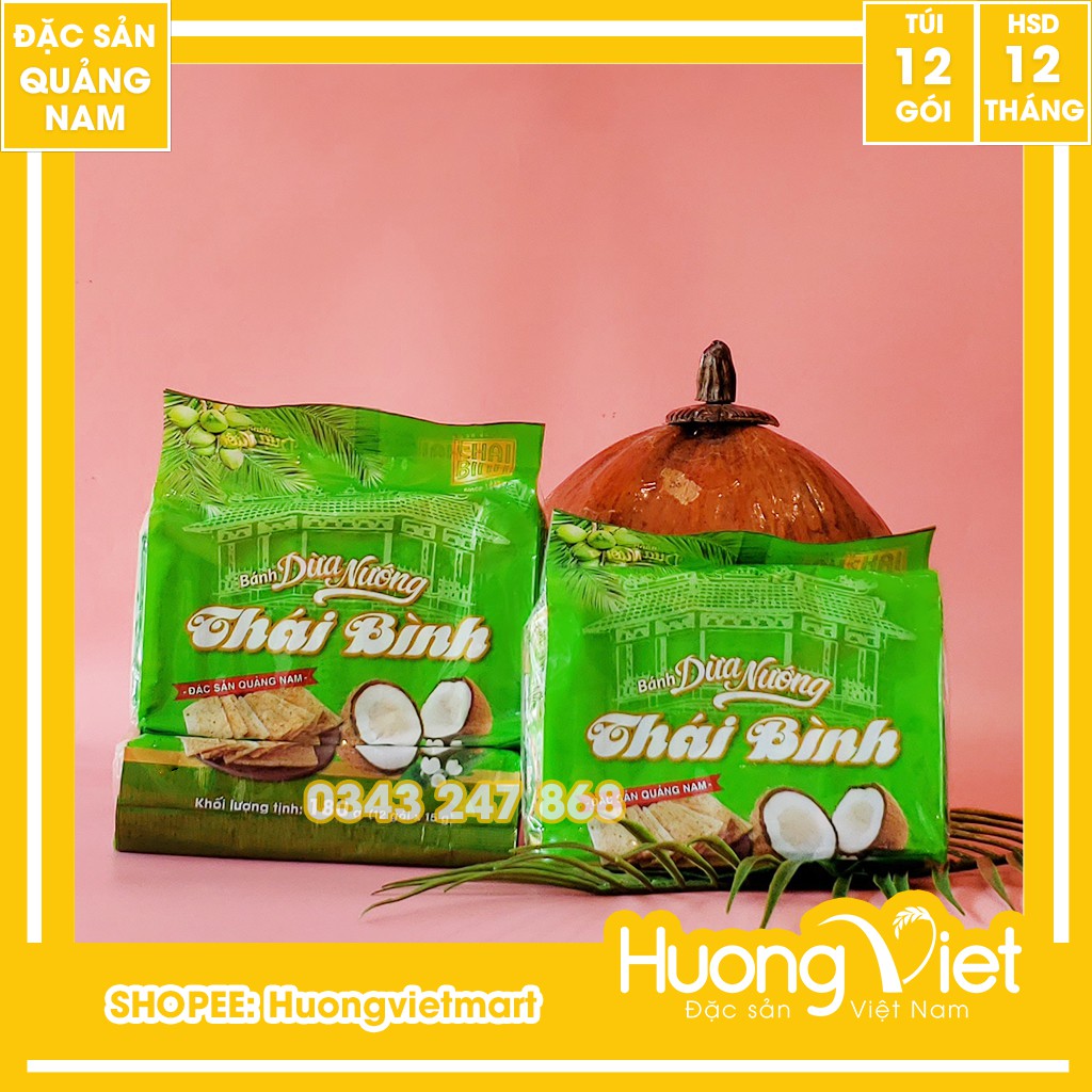 【CHÍNH HÃNG】Bánh dừa nướng Quảng Nam thương hiệu Thái Bình túi 12 gói