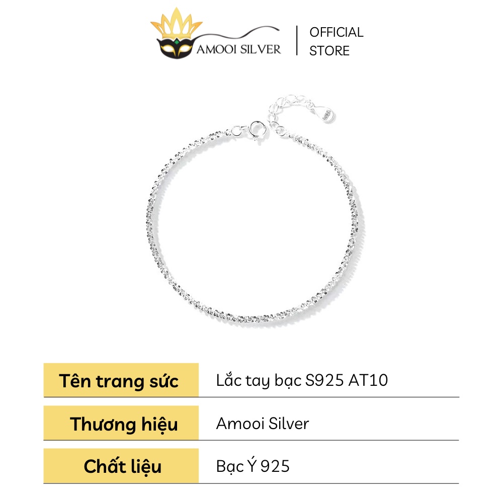 Lắc Tay Bạc Ý Cao Cấp S925 Mẫu Trơn Tinh Tế Sequin Lấp Lánh - Amooi Silver AT10