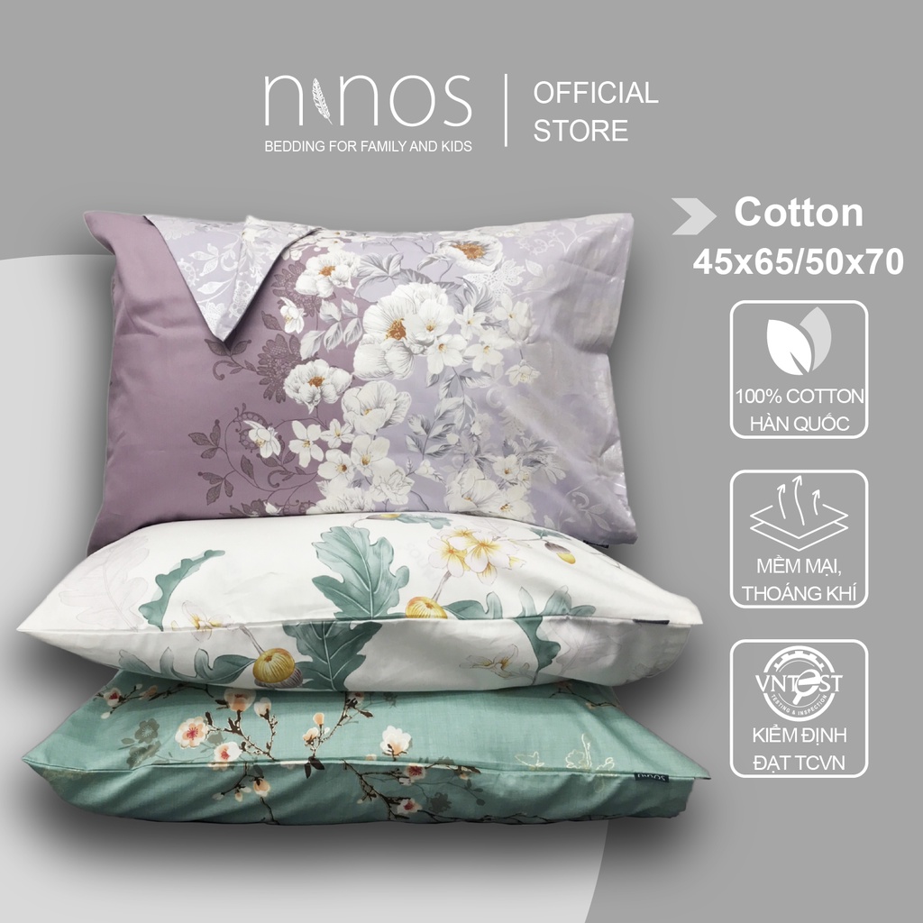 Vỏ Gối Cotton Ninos 45x65 50x70 cm, Họa Tiết Cao Cấp, Thoáng Mát Mềm Mại Season 1