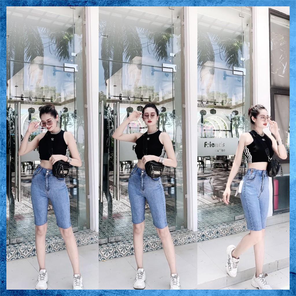 Quần lửng jeans nữ, quần ngố bò chất liệu co giãn, lưng cao túi chéo cạp bản to. Mã N6120