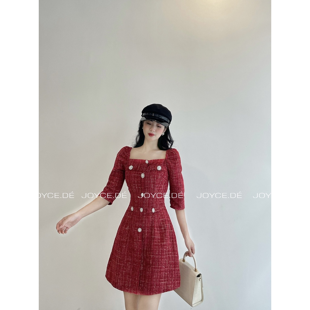 Váy dạ tweed cúc ngọc tay lửng | BigBuy360 - bigbuy360.vn