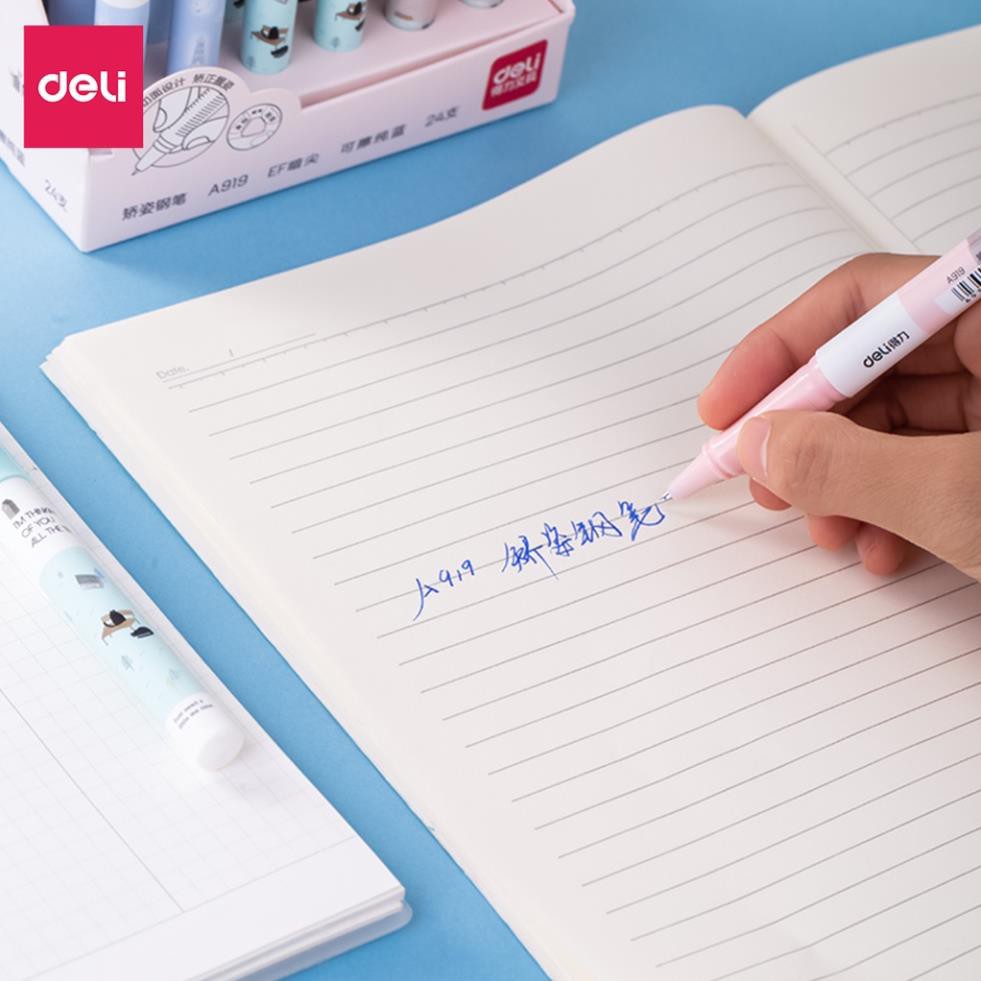 Bút máy học sinh Deli - Họa tiết đáng yêu -Xanh lá/xanh dương/hồng - A919