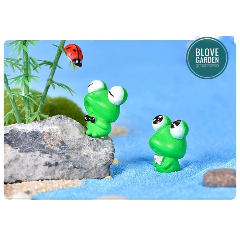 Tiểu cảnh 3 Chú Ếch làm mô hình Vương Quốc Ếch xinh xắn, trang trí chậu cây để ban, sen đá xưong rồng, làm quà tặng