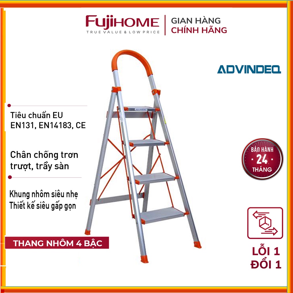 Thang ghế nhôm chữ A 3-4-5 bậc tay vịn cao 1,2M-1,4M-1,65M bản to xếp gọn ADVINDEQ,Thang chữ A gia đình xếp gọn đa năng