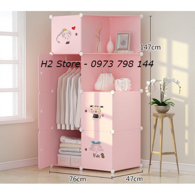 TỦ NHỰA LẮP GHÉP 8 Ô (GỒM 2 KỆ) ĐỂ ĐỒ CHO BÉ ĐA NĂNG THÔNG MINH